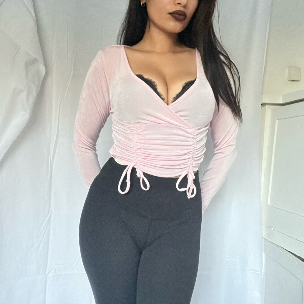 Pink Ruched Long Sleeve Top